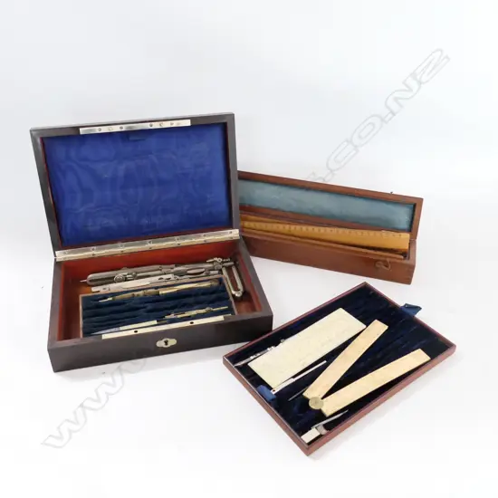 INCOMPLETE SET DRAWING INSTRUMENTS AND BOXED SCALE RULES